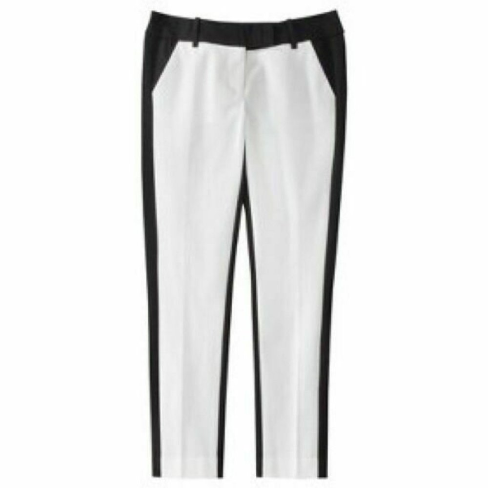 Pure Energy Pants White Black Trim Tuxedo Cropped Length Pants Size 24W